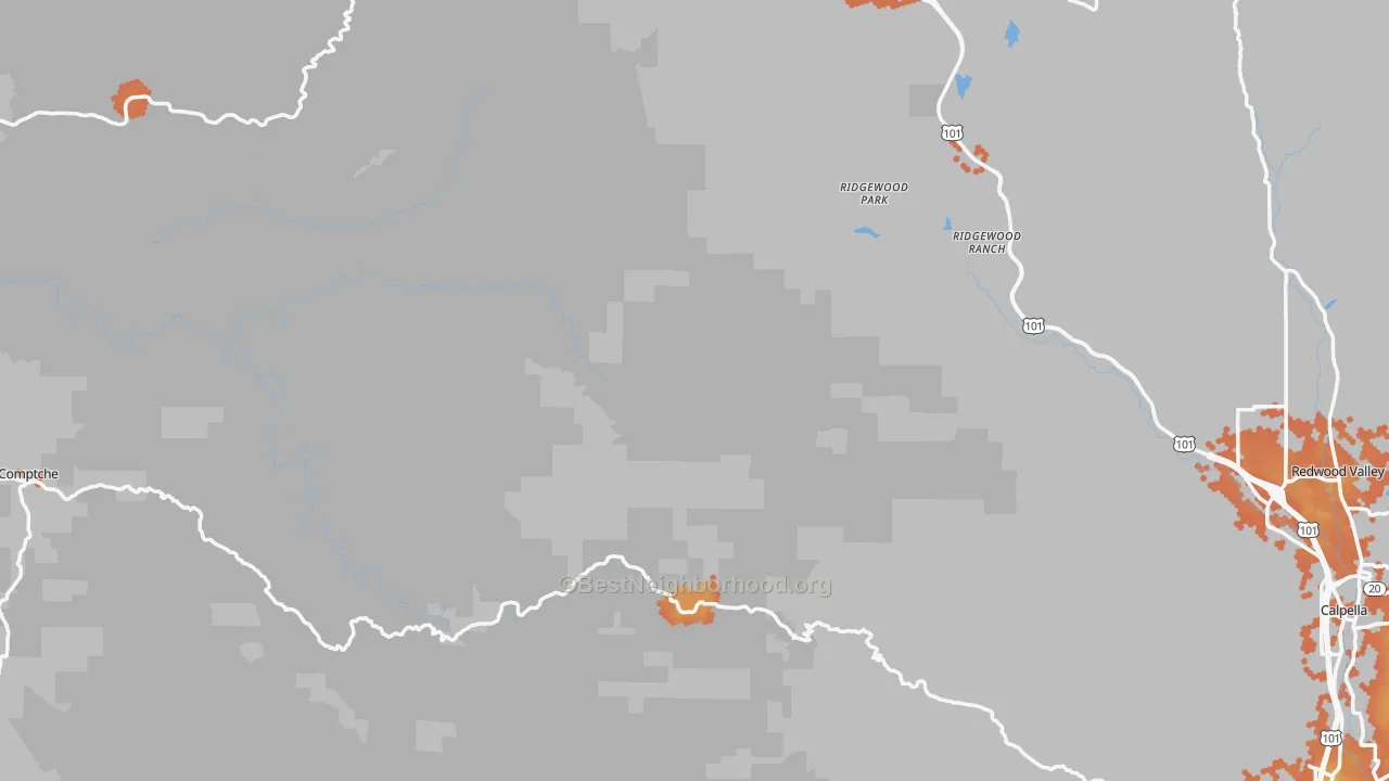 Bike Grade map of Mendocino County, CA