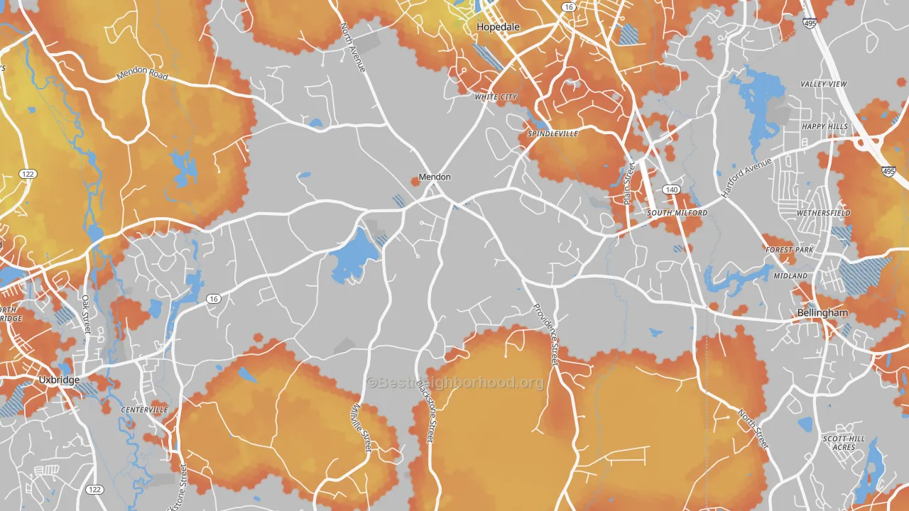 Bike Grade map of Mendon, MA