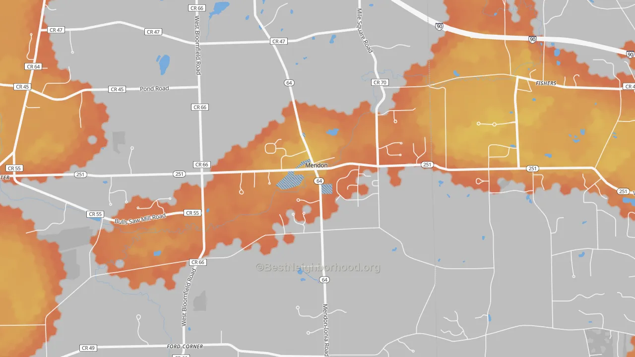Bike Grade map of Mendon, NY