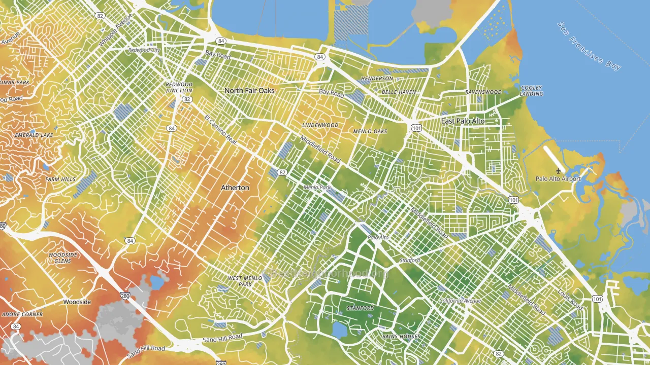 Bike Grade map of Menlo Park, CA