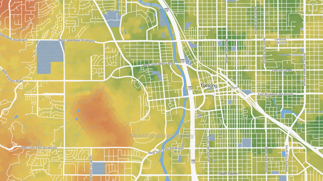 Bike Grade map of Menlo Park, Tucson, AZ