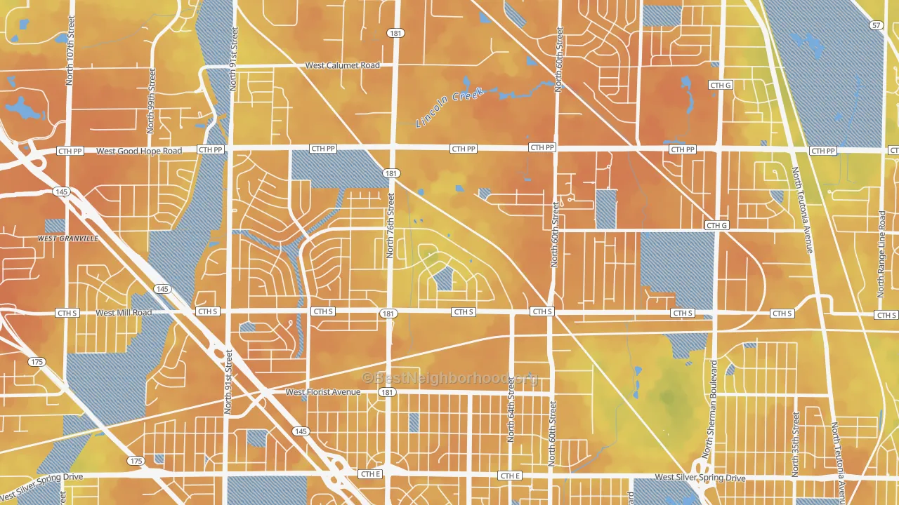 Bike Grade map of Menomonee River Hills East, Milwaukee, WI