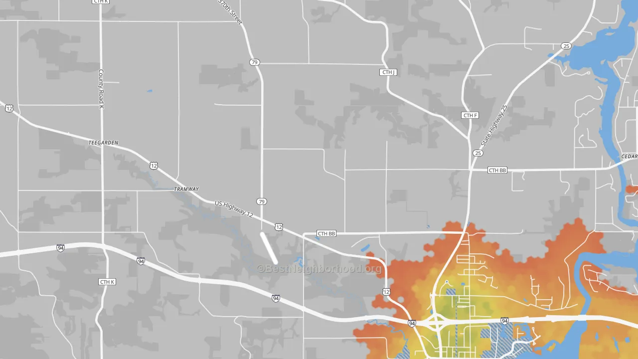 Bike Grade map of Menomonie Junction, WI