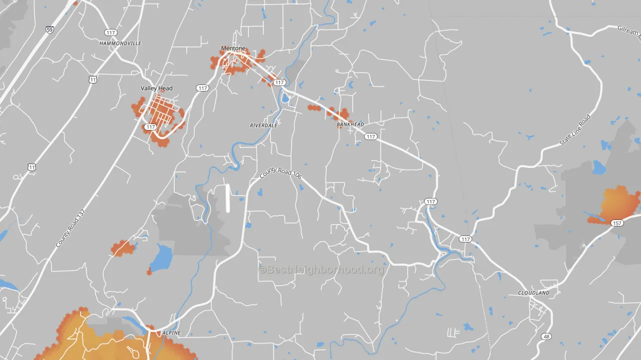 Bike Grade map of Mentone, AL