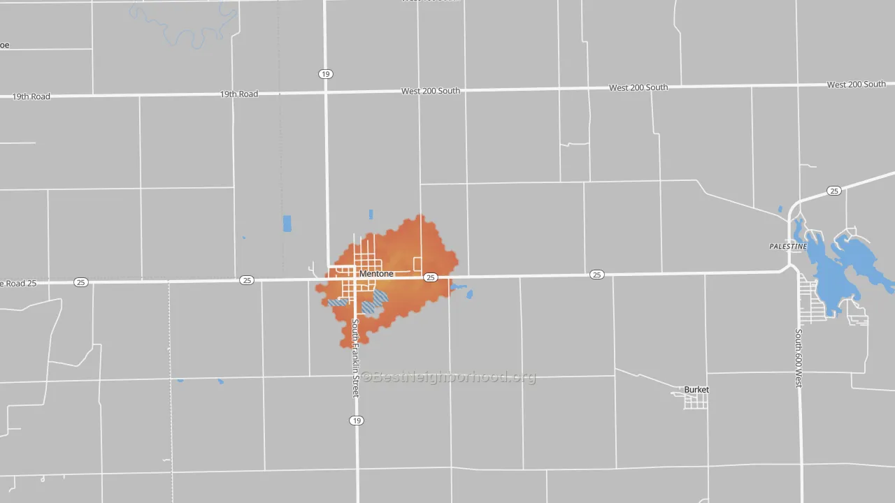 Bike Grade map of Mentone, IN