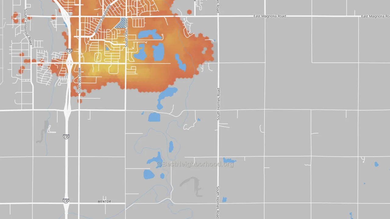 Bike Grade map of Mentor, KS