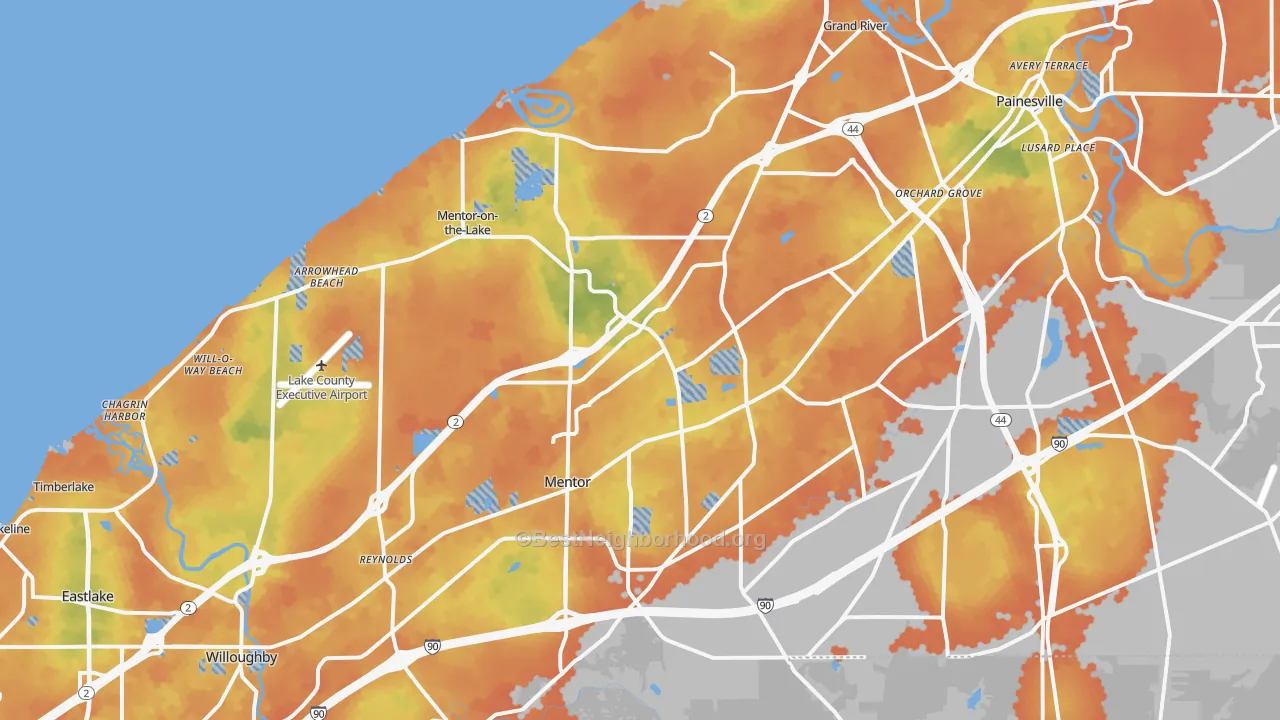 Bike Grade map of Mentor, OH
