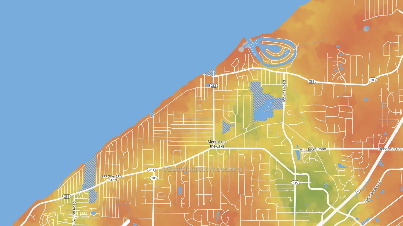 Bike Grade map of Mentor-on-the-Lake, OH