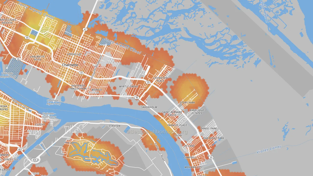 Bike Grade map of Meraux, LA