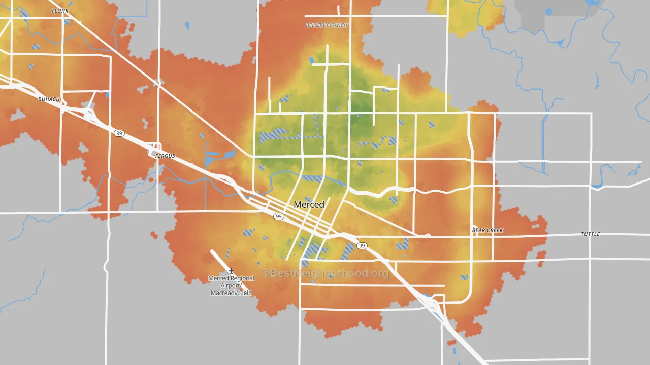 Bike Grade map of Merced, CA