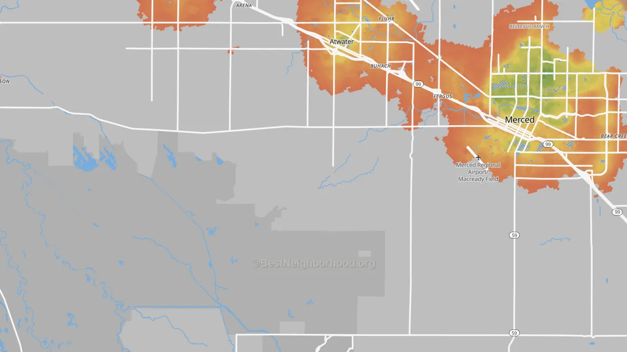 Bike Grade map of Merced County, CA