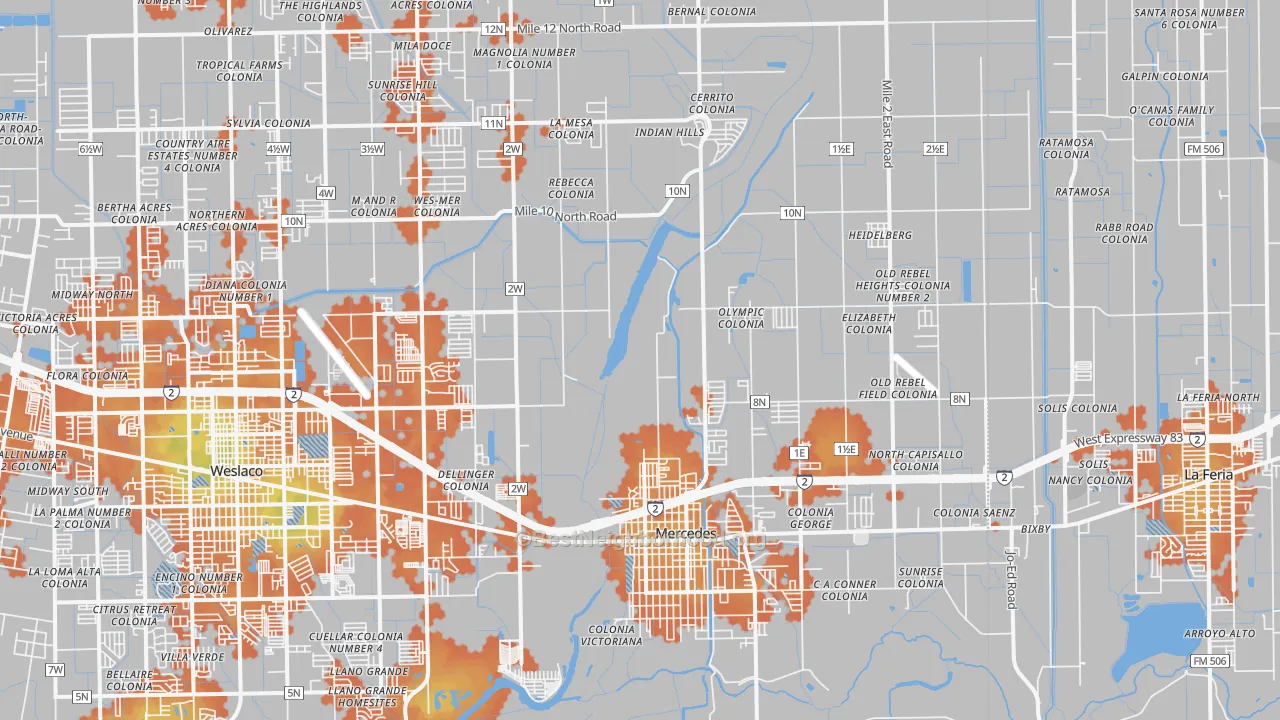 Bike Grade map of Mercedes, TX