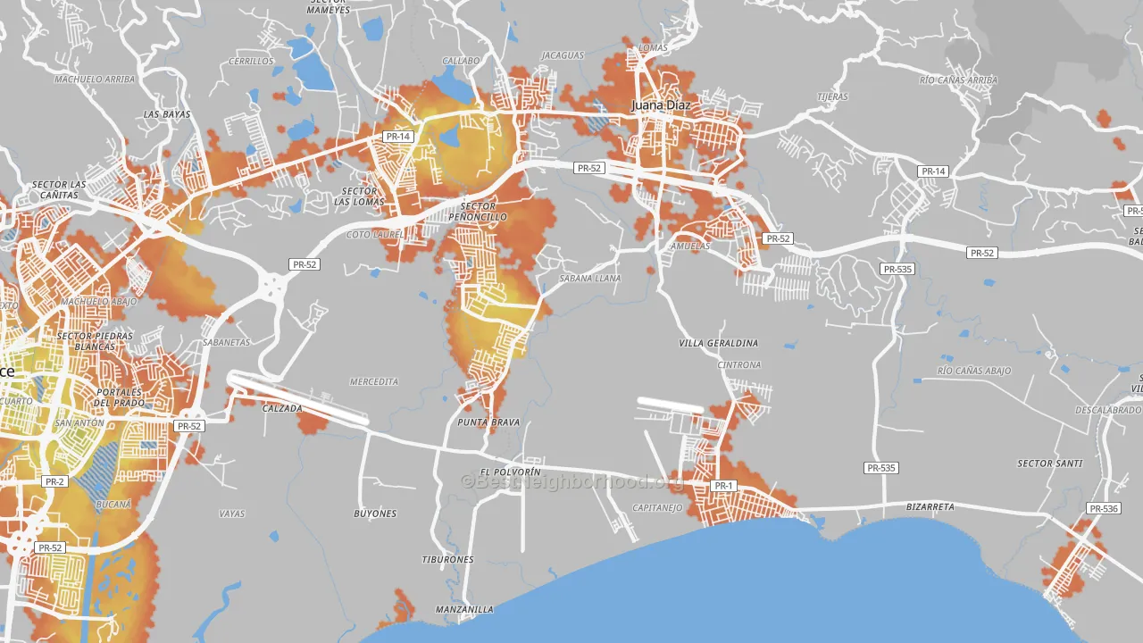 Bike Grade map of Mercedita, PR