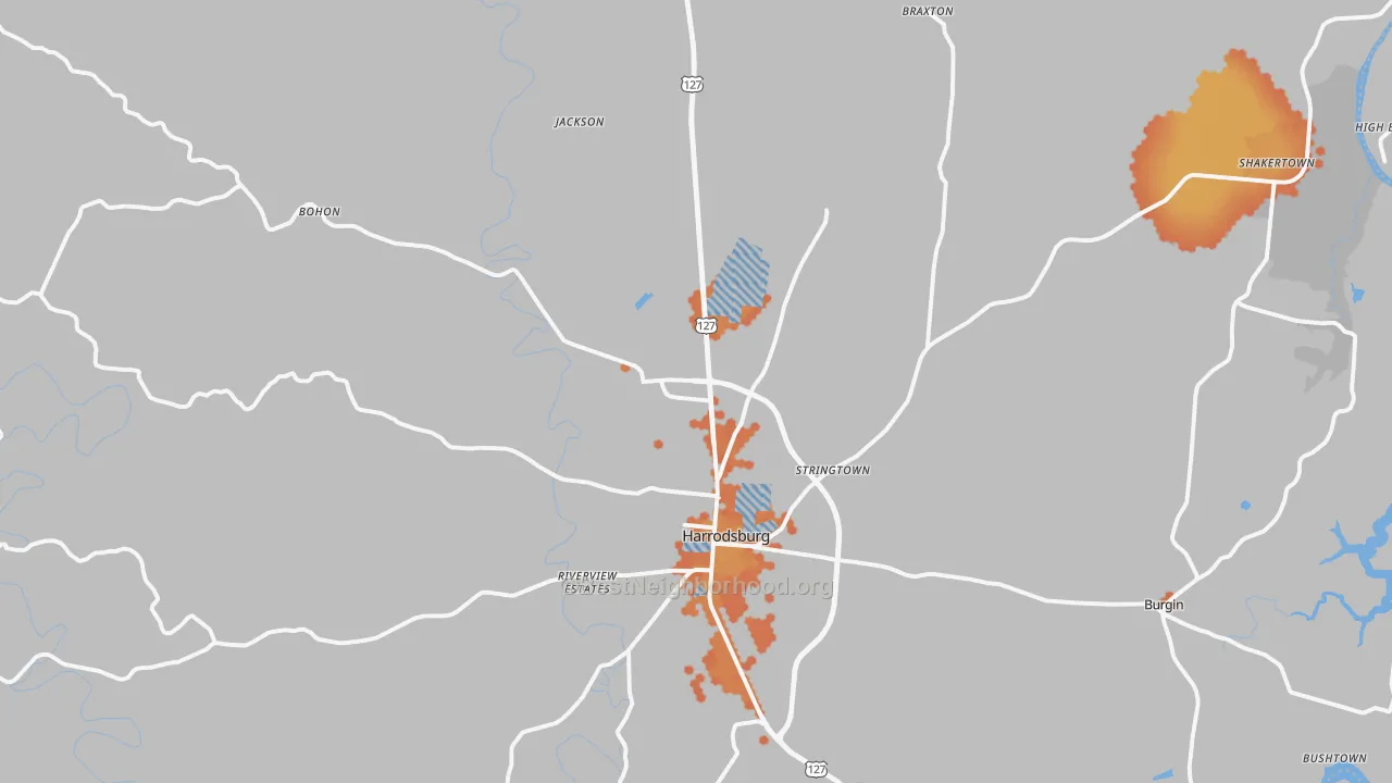 Bike Grade map of Mercer County, KY