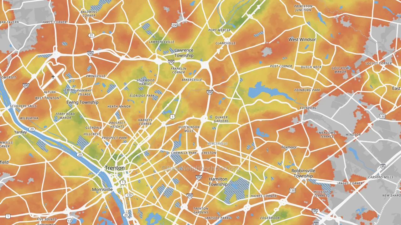 Bike Grade map of Mercer County, NJ