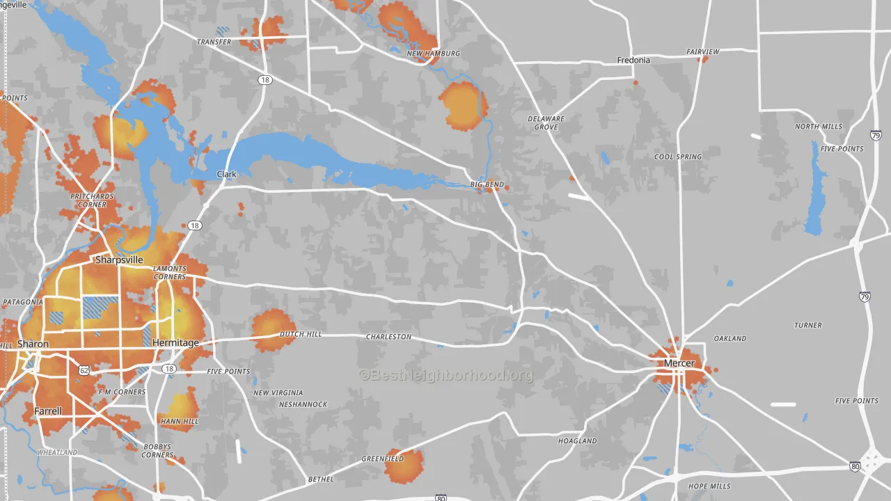 Bike Grade map of Mercer County, PA
