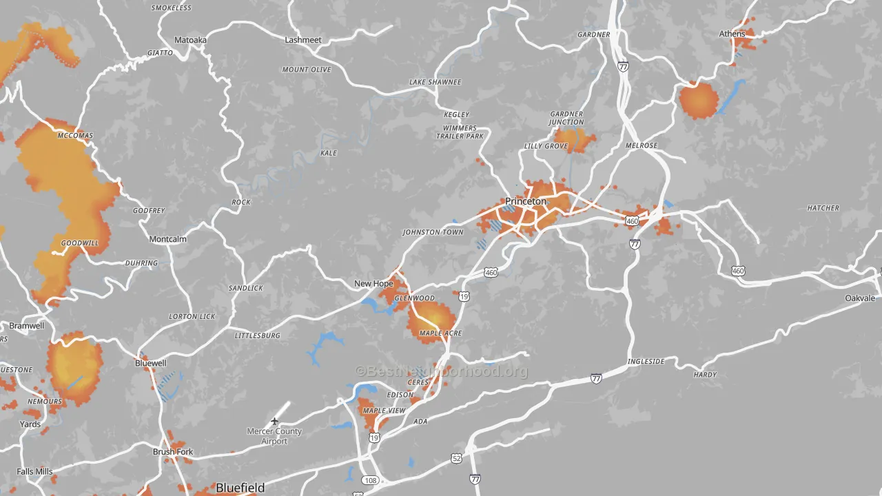 Bike Grade map of Mercer County, WV