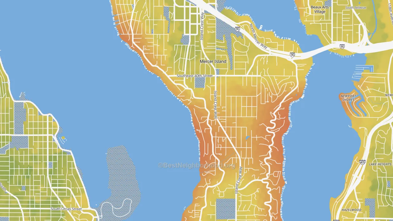 Bike Grade map of Mercer Heights, Mercer Island, WA