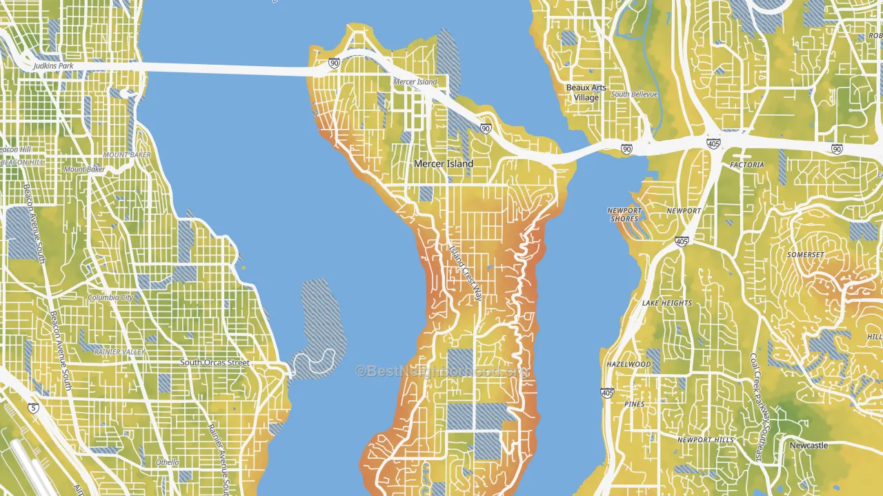 Bike Grade map of Mercer Island, WA