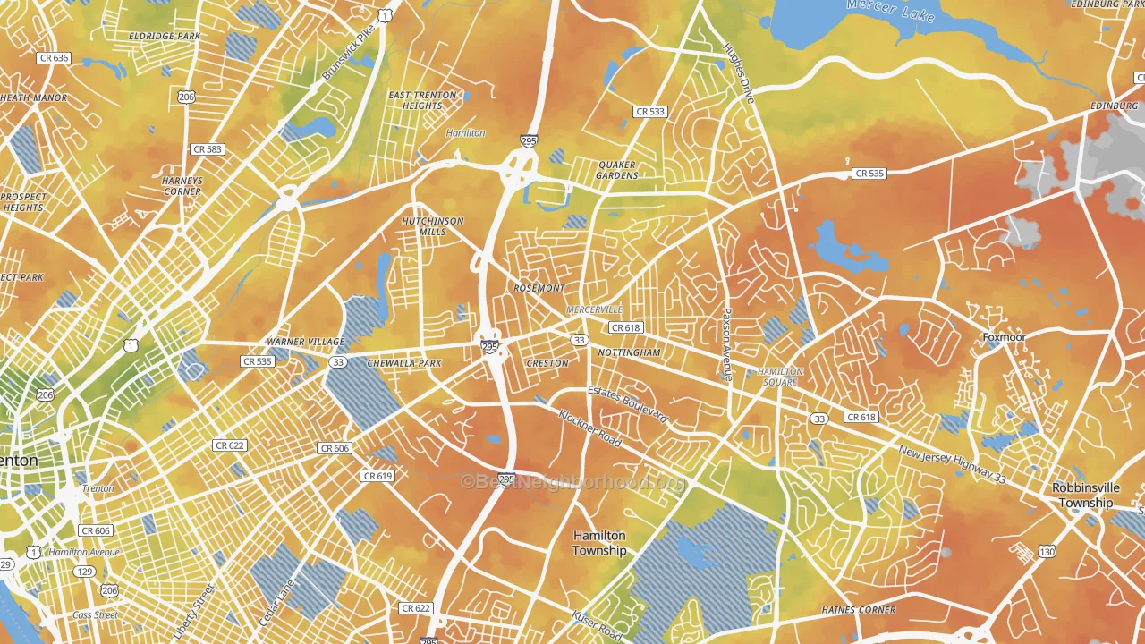 Bike Grade map of Mercerville, NJ
