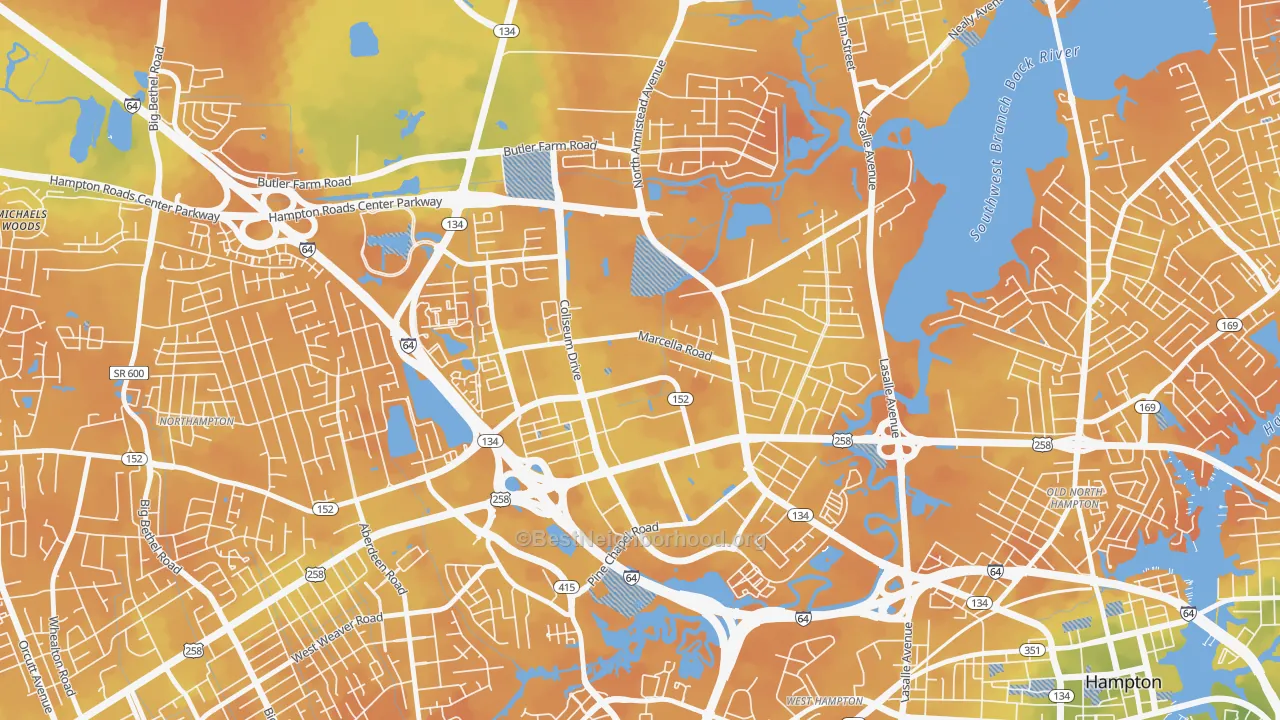 Bike Grade map of Mercury Central, Hampton, VA