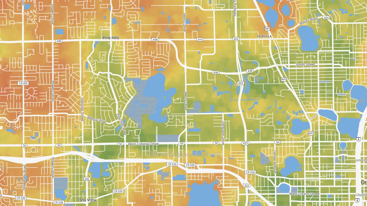 Bike Grade map of Mercy Drive, Orlando, FL