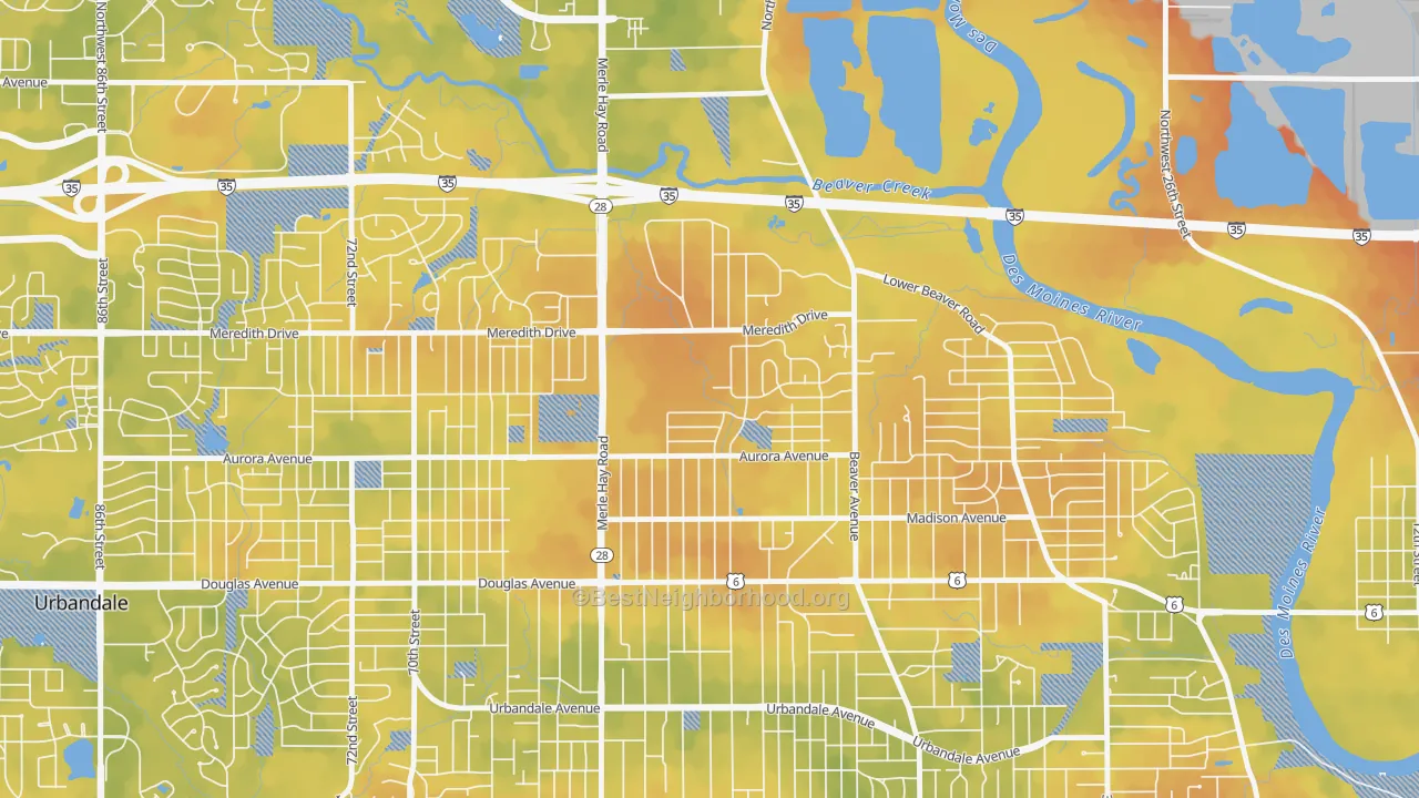 Bike Grade map of Meredith, Des Moines, IA