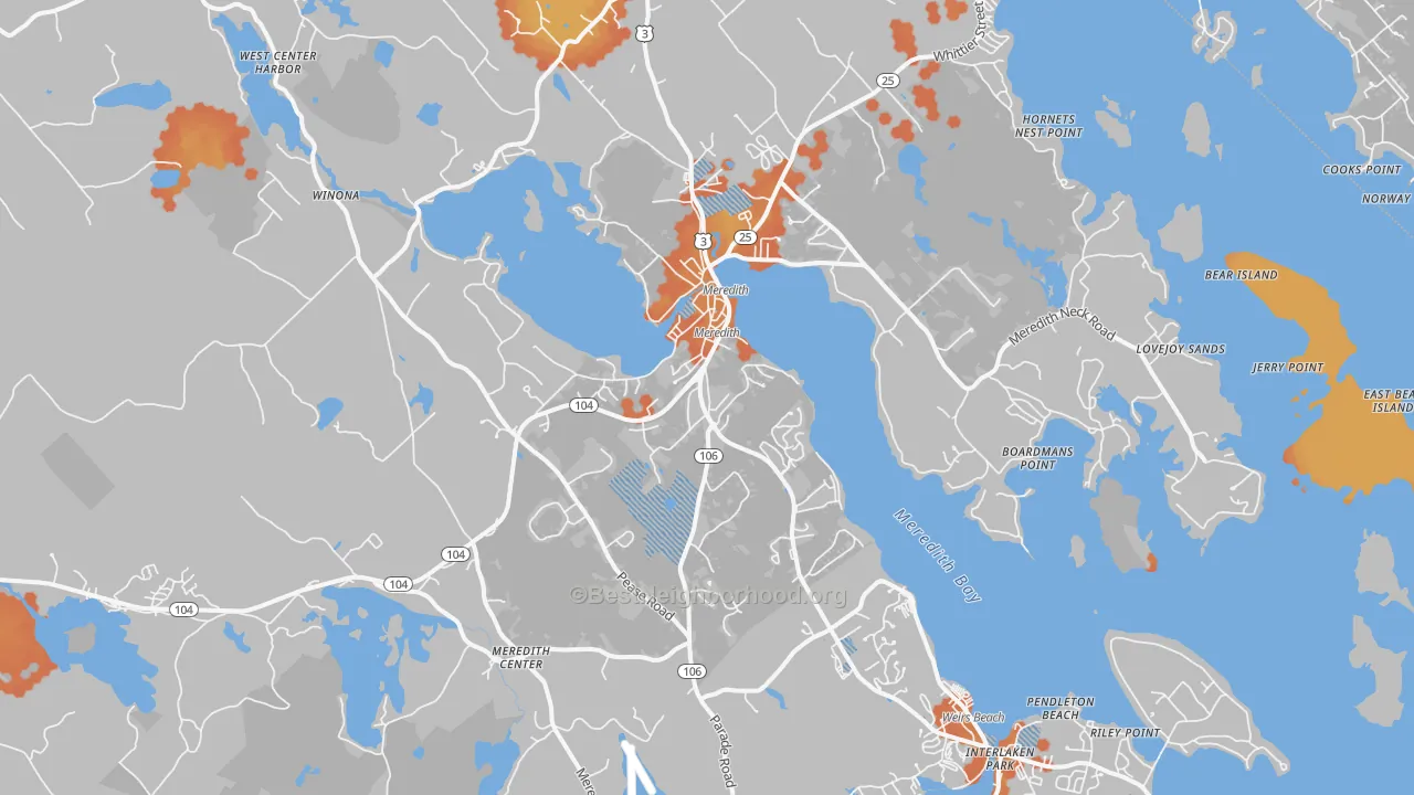 Bike Grade map of Meredith, NH