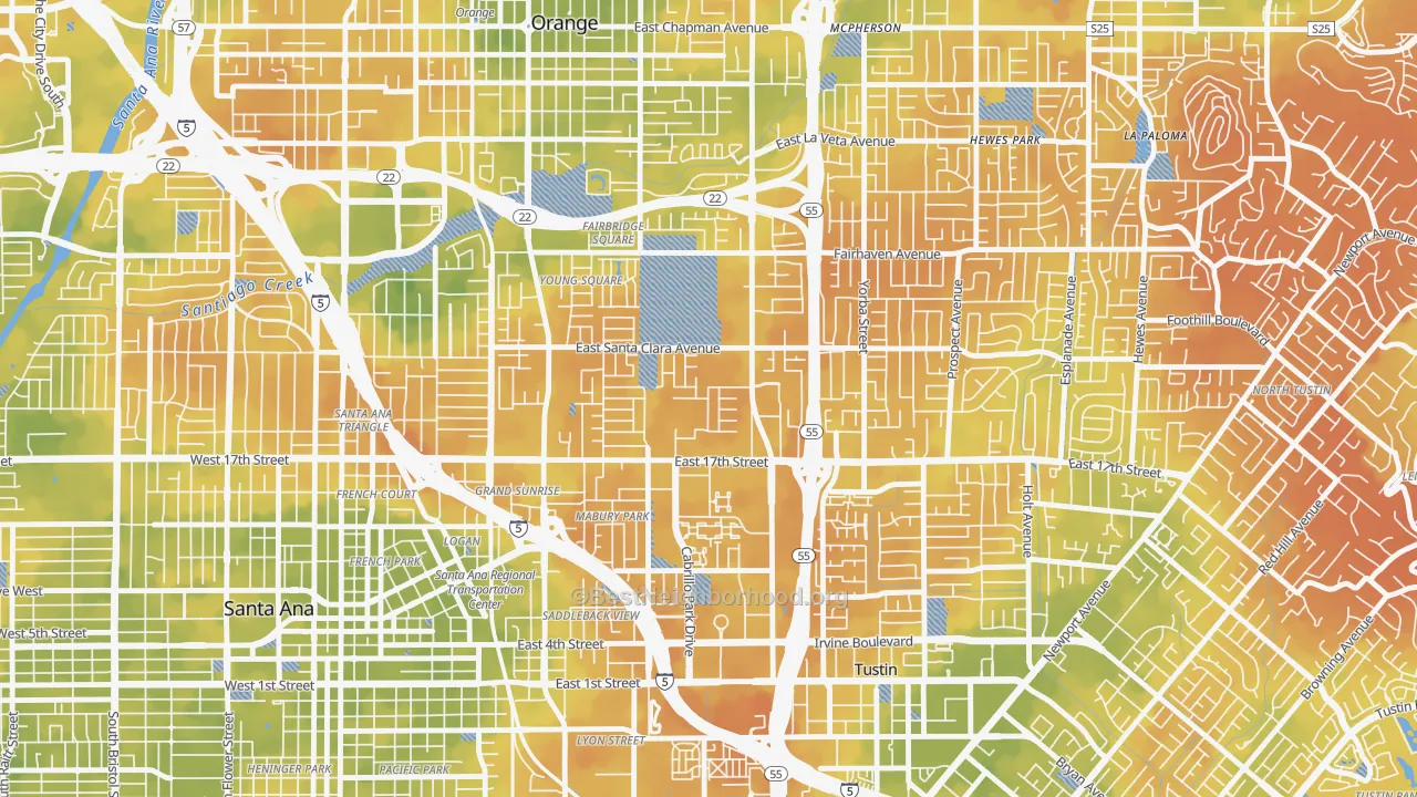 Bike Grade map of Meredith Parkwood, Santa Ana, CA