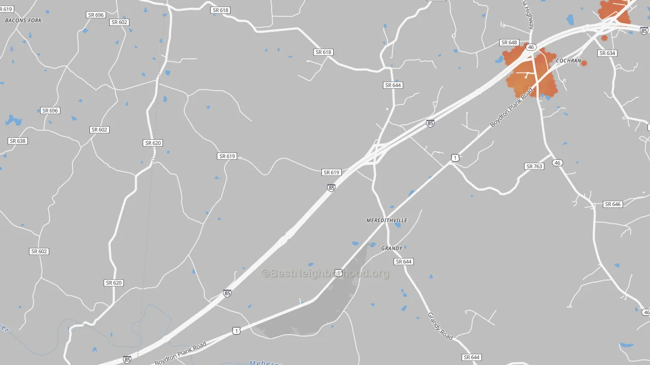 Bike Grade map of Meredithville, VA