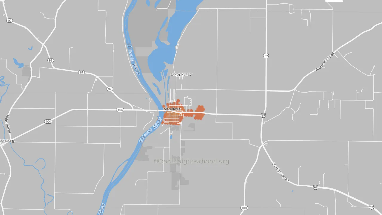 Bike Grade map of Meredosia, IL