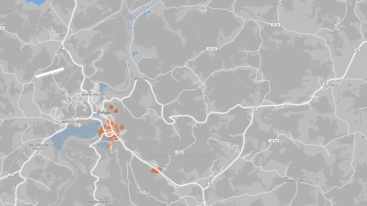 Bike Grade map of Meriden, WV