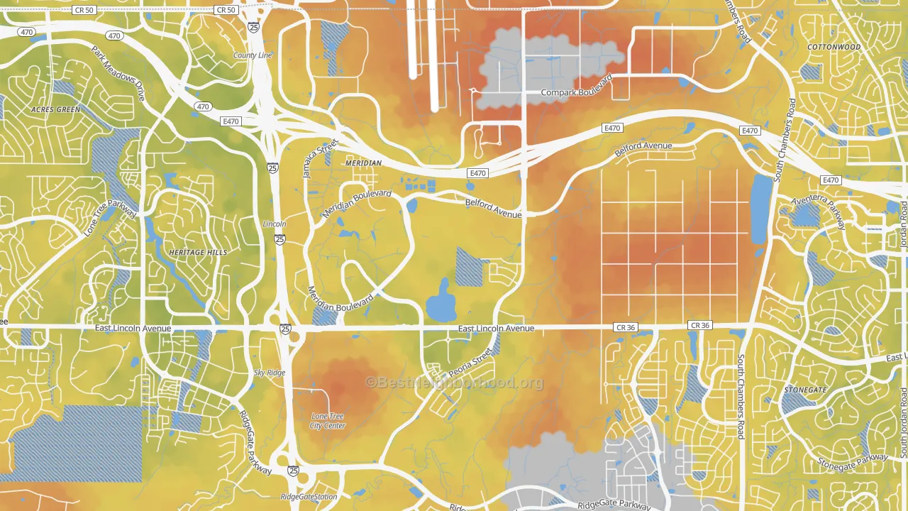 Bike Grade map of Meridian, CO