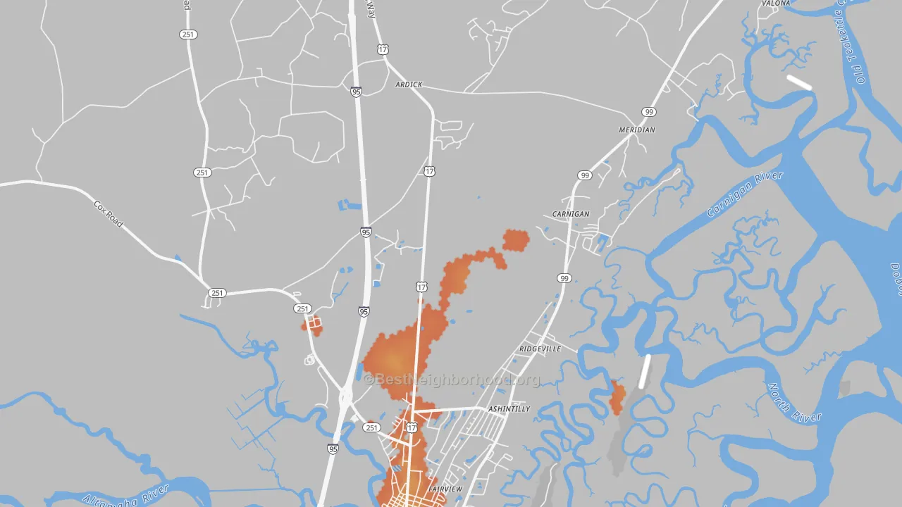 Bike Grade map of Meridian, GA