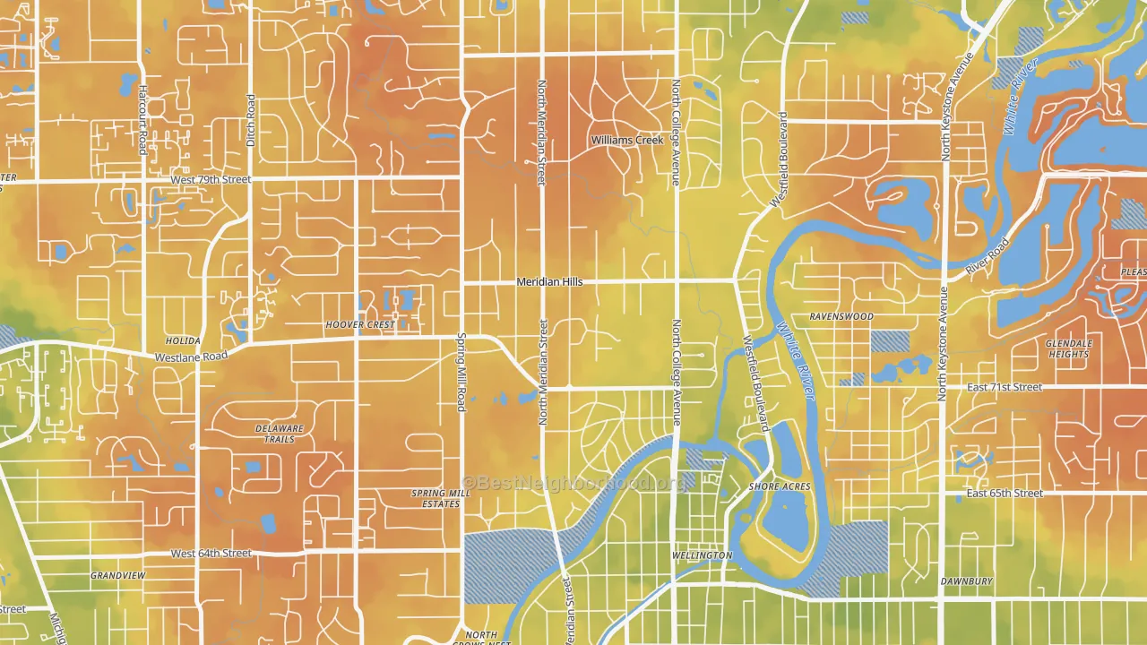 Bike Grade map of Meridian Hills, IN