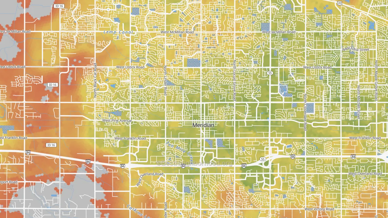 Bike Grade map of Meridian, ID