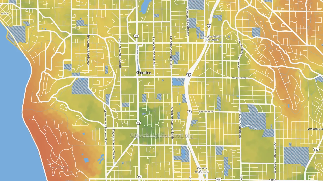 Bike Grade map of Meridian Park, Shoreline, WA