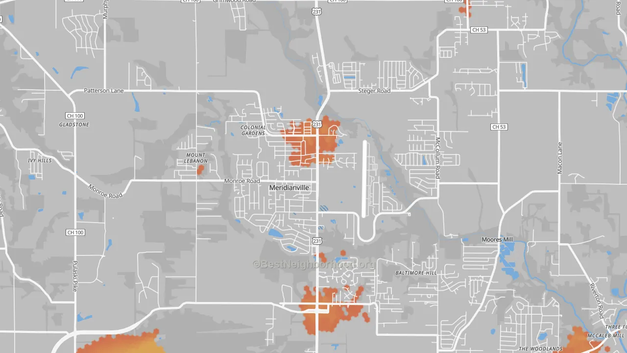 Bike Grade map of Meridianville, AL