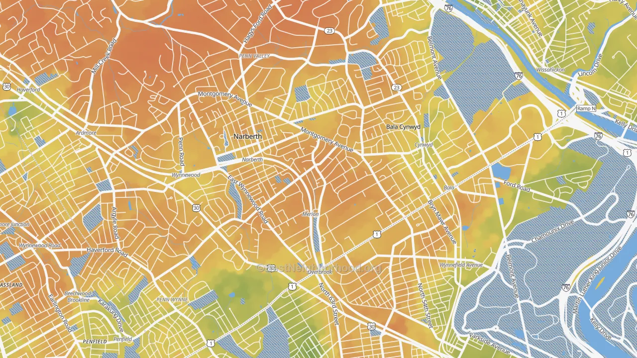 Bike Grade map of Merion Station, PA