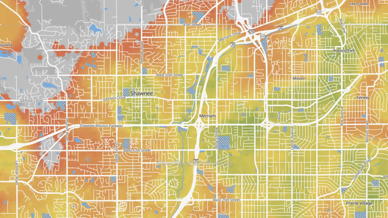 Bike Grade map of Merriam, KS