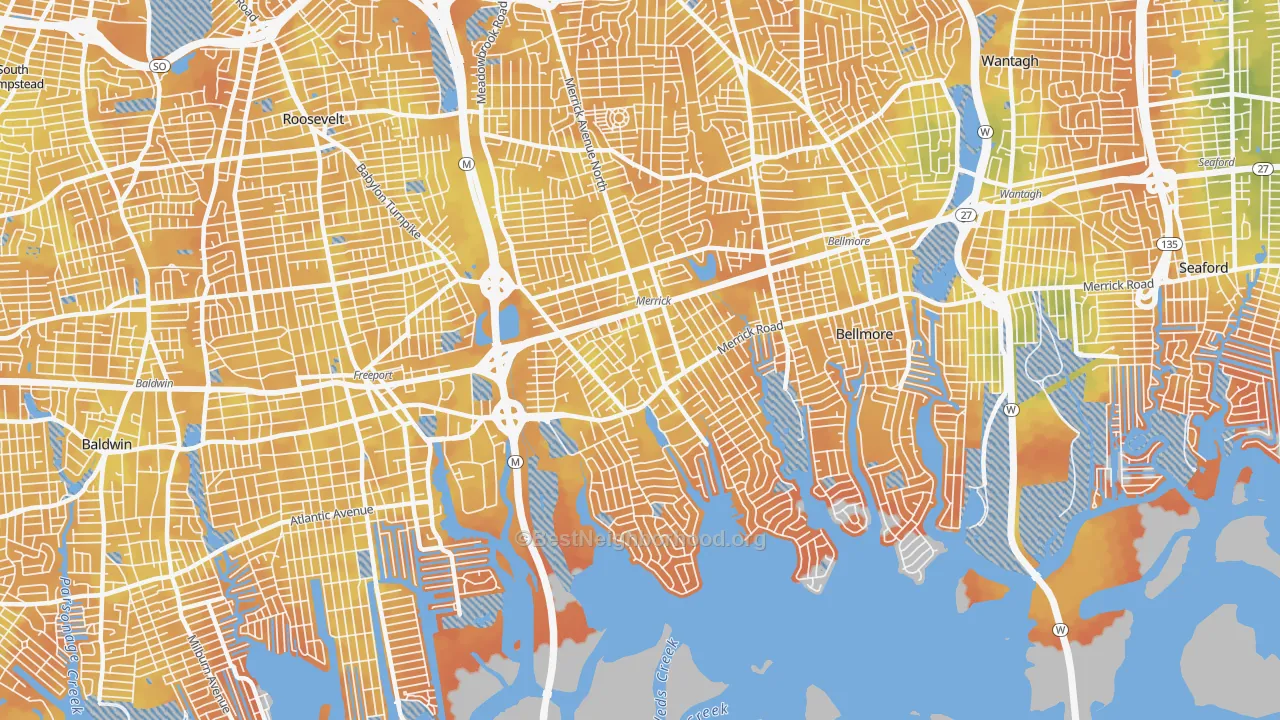 Bike Grade map of Merrick, NY