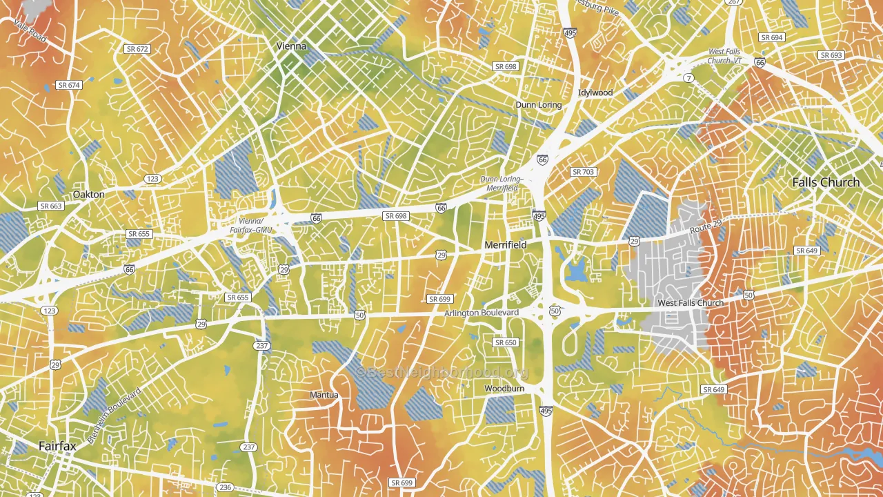Bike Grade map of Merrifield, Fairfax, VA