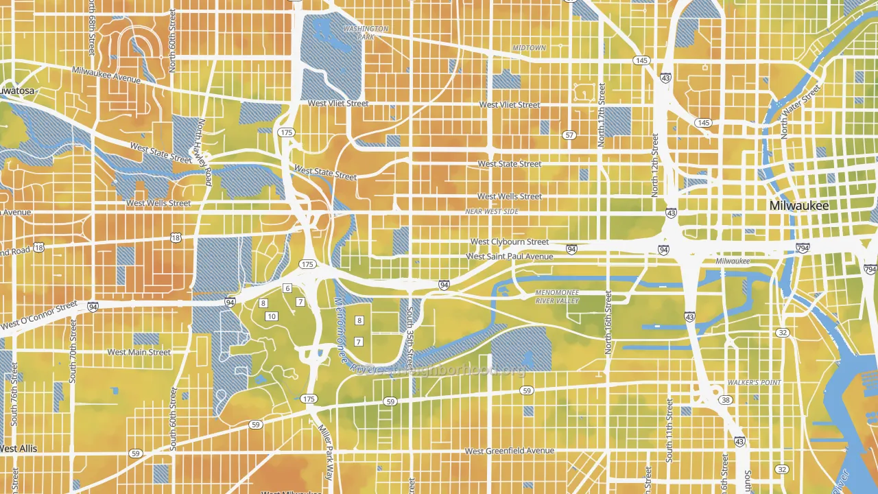 Bike Grade map of Merrill Park, Milwaukee, WI