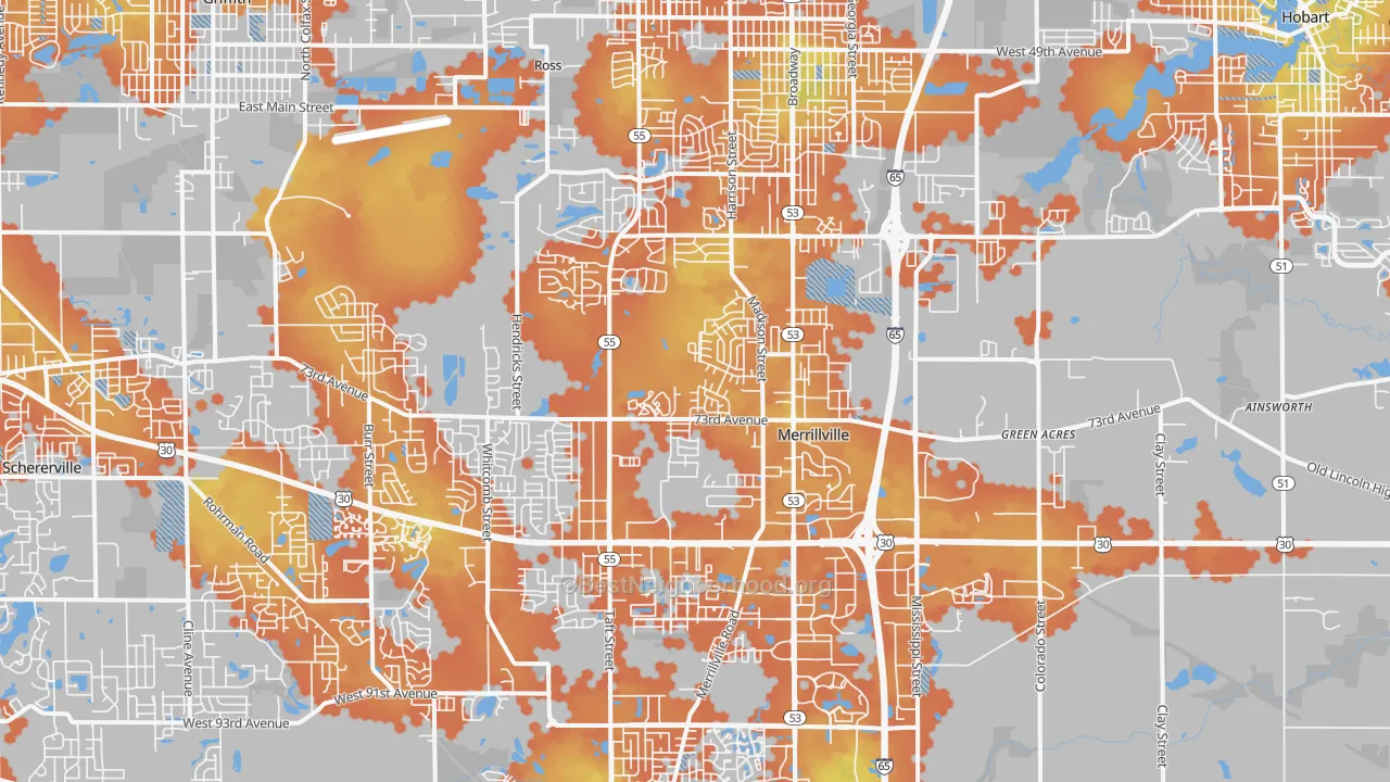 Bike Grade map of Merrillville, IN