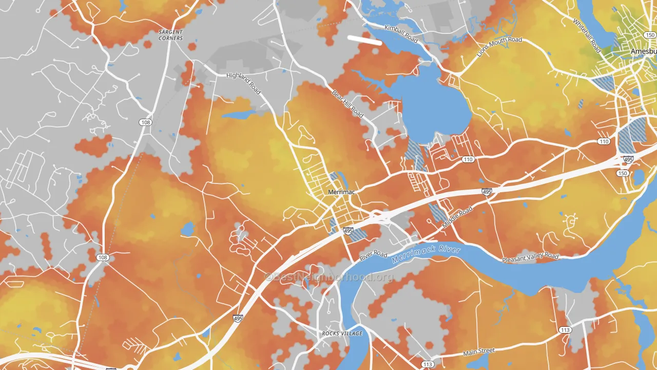 Bike Grade map of Merrimac, MA