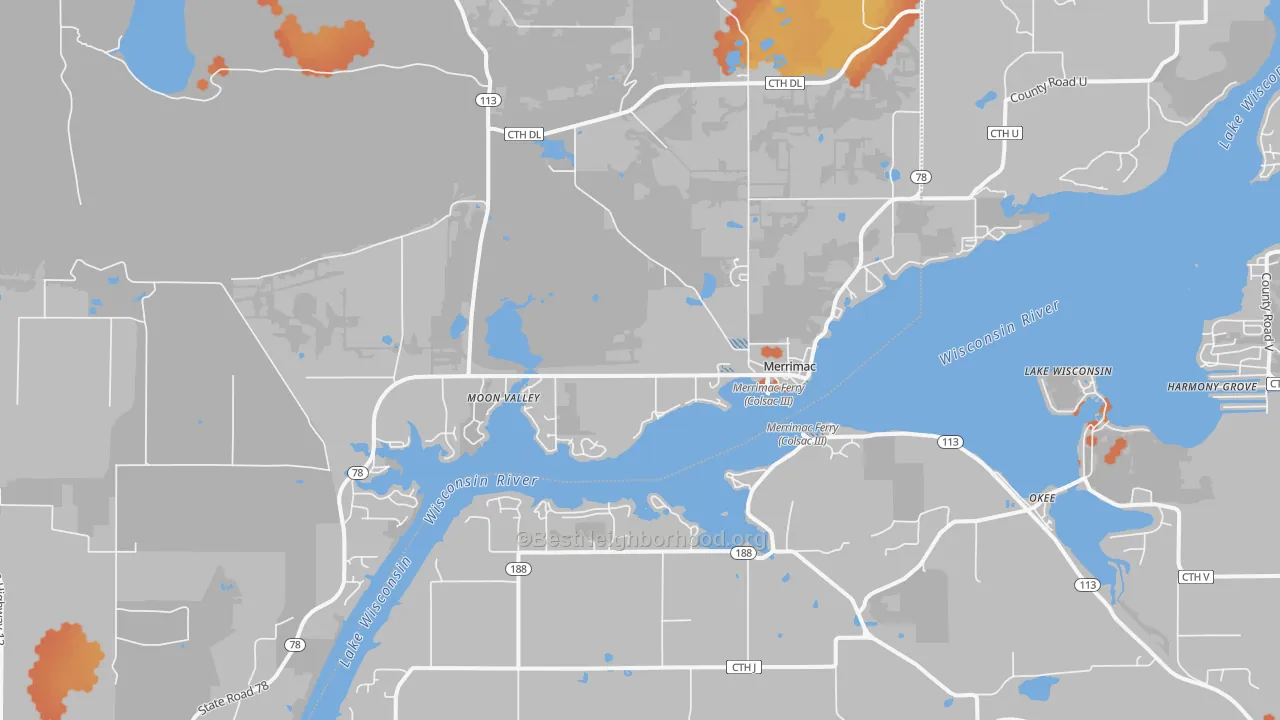 Bike Grade map of Merrimac, WI