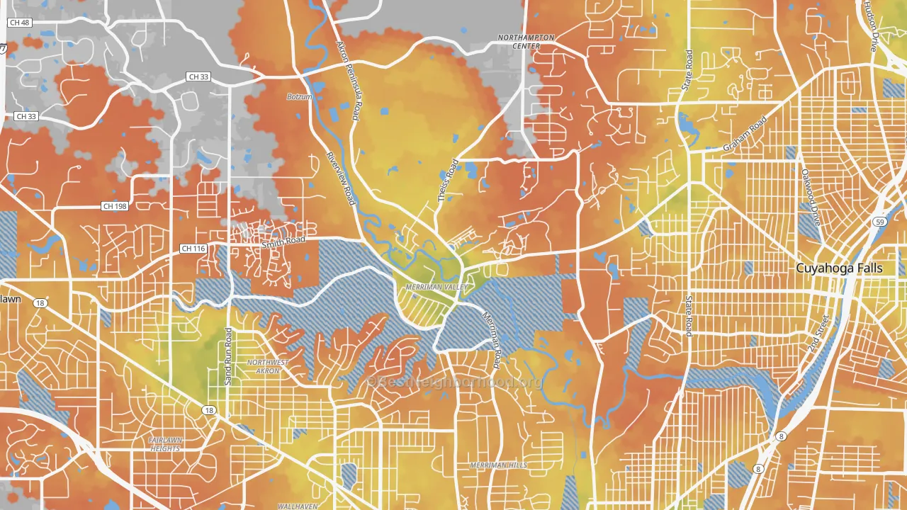Bike Grade map of Merriman Valley, Akron, OH