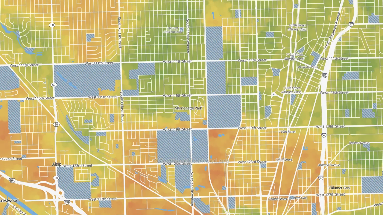 Bike Grade map of Merrionette Park, IL