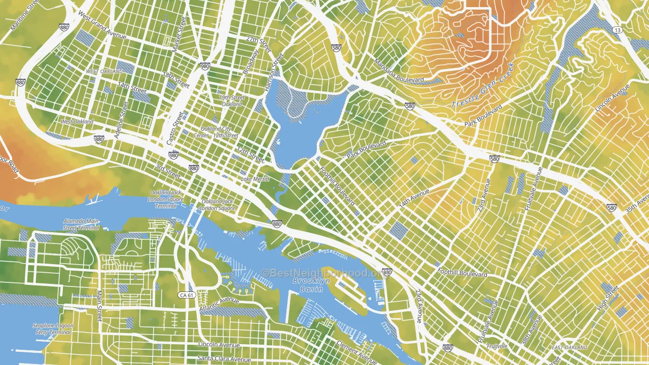Bike Grade map of Merritt, Oakland, CA
