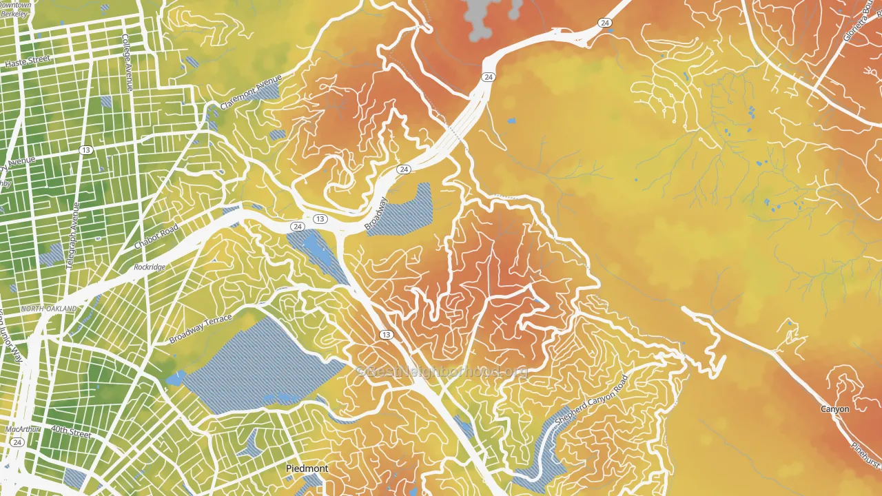 Bike Grade map of Merriwood, Oakland, CA